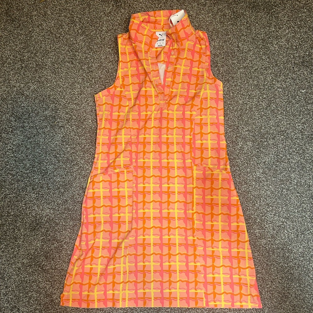 Puma Pink and Orange Plaid Sleeveless Shift Dress